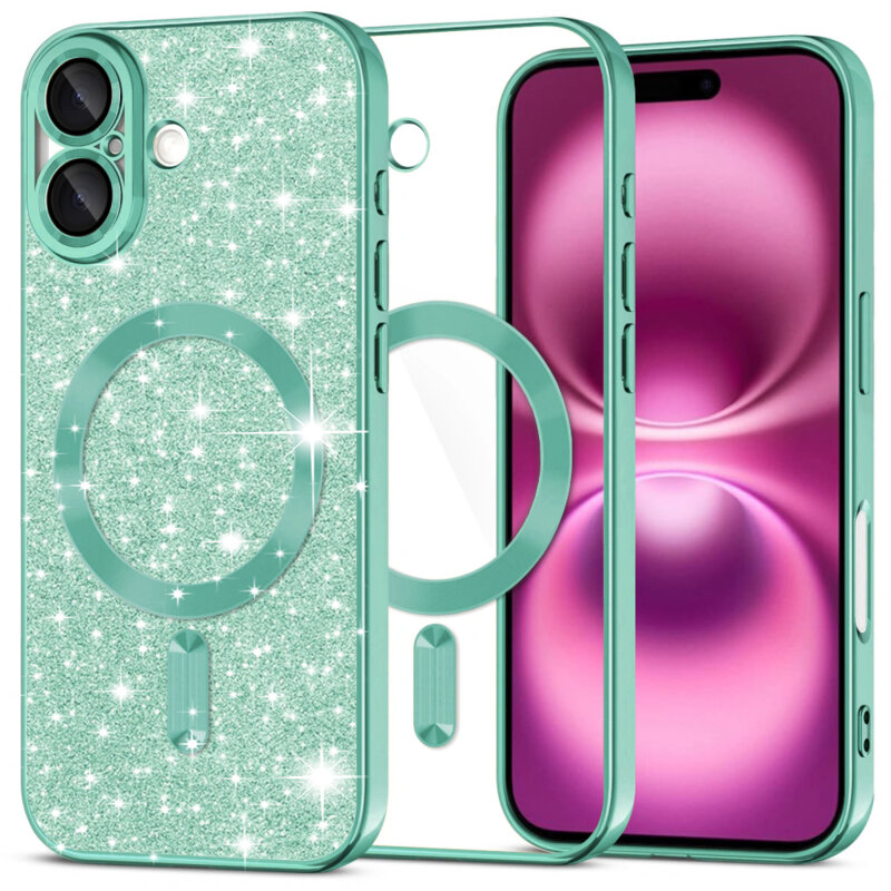 Husa premium iPhone 16 Plus Techsuit Luxury Glitter MagSafe, verde deschis