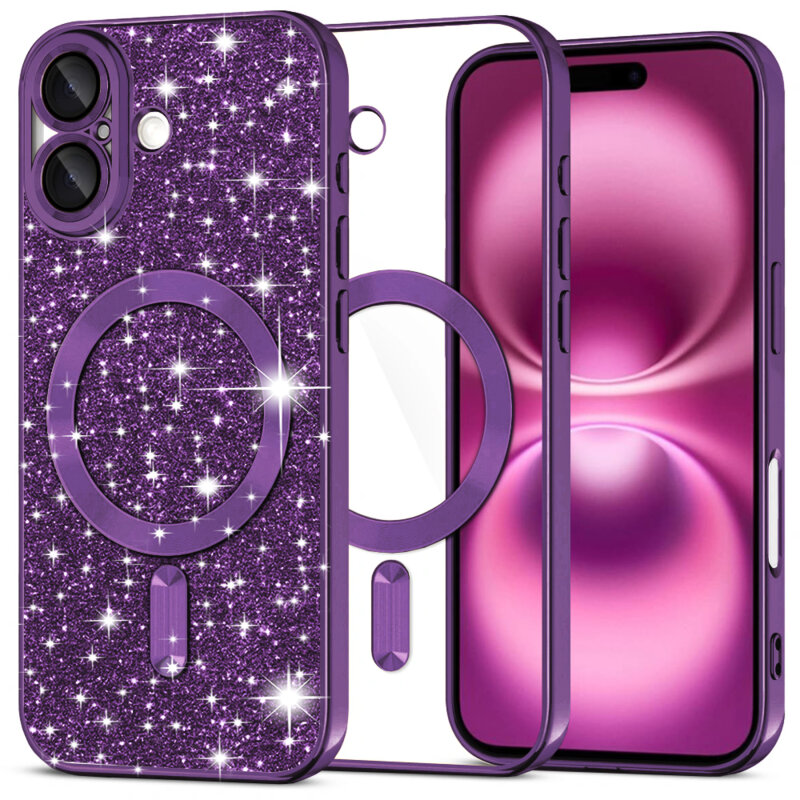Husa premium iPhone 16 Plus Techsuit Luxury Glitter MagSafe, mov