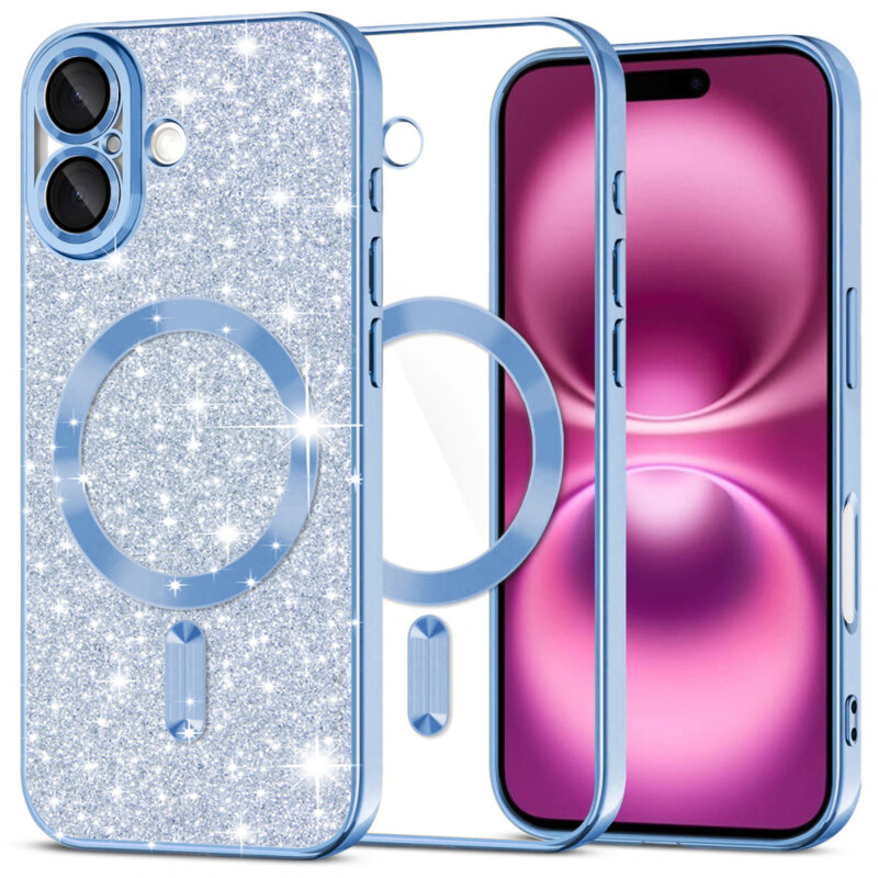 Husa premium iPhone 16 Plus Techsuit Luxury Glitter MagSafe, bleu