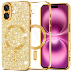 Husa premium iPhone 16 Plus Techsuit Luxury Glitter MagSafe, auriu