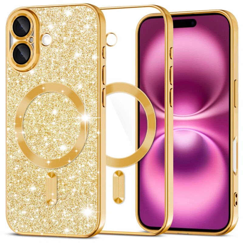 Husa premium iPhone 16 Plus Techsuit Luxury Glitter MagSafe, auriu