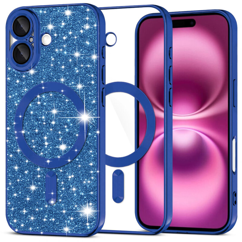 Husa premium iPhone 16 Plus Techsuit Luxury Glitter MagSafe, albastru