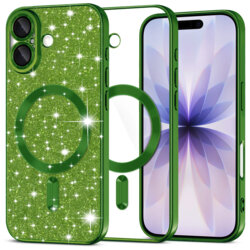 Husa premium iPhone 17 Techsuit Luxury Glitter MagSafe, verde