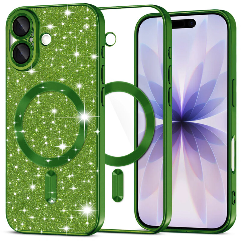 Husa premium iPhone 17 Techsuit Luxury Glitter MagSafe, verde