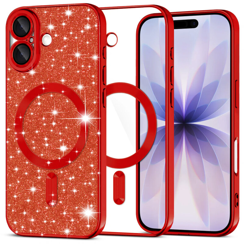 Husa premium iPhone 17 Techsuit Luxury Glitter MagSafe, rosu
