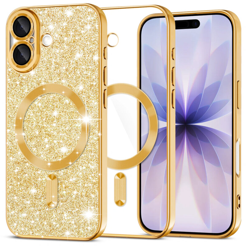 Husa premium iPhone 17 Techsuit Luxury Glitter MagSafe, auriu