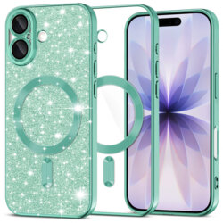 Husa premium iPhone 17 Techsuit Luxury Glitter MagSafe, verde deschis