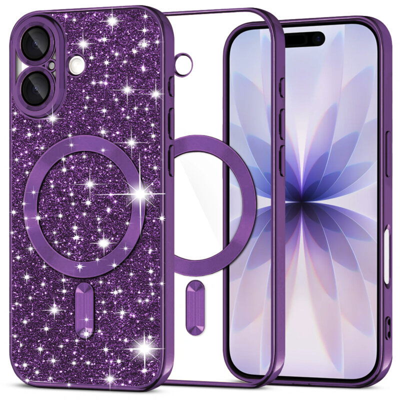 Husa premium iPhone 17 Techsuit Luxury Glitter MagSafe, mov