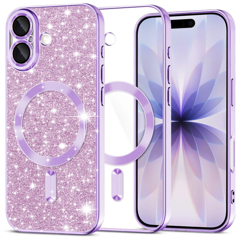 Husa premium iPhone 17 Techsuit Luxury Glitter MagSafe, mov deschis