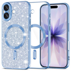 Husa premium iPhone 17 Techsuit Luxury Glitter MagSafe, bleu