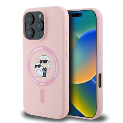 Husa Karl Lagerfeld iPhone 16 Pro Max Silicone KC Body Ring MagSafe, roz, KLHMP16XSCMKCRHP