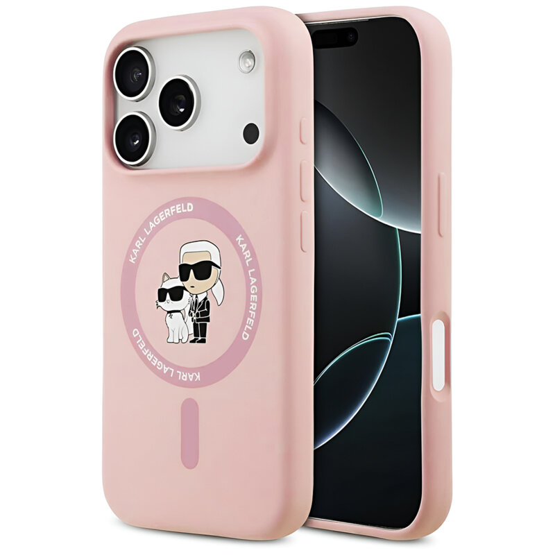 Husa Karl Lagerfeld iPhone 17 Pro Silicone Ring MagSafe, Karl&Choupette, roz, KLHMP17LSCMKCRHP