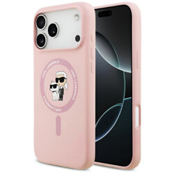 Husa Karl Lagerfeld iPhone 17 Pro Max Silicone Ring MagSafe, Karl&Choupette, roz, KLHMP17XSCMKCRHP