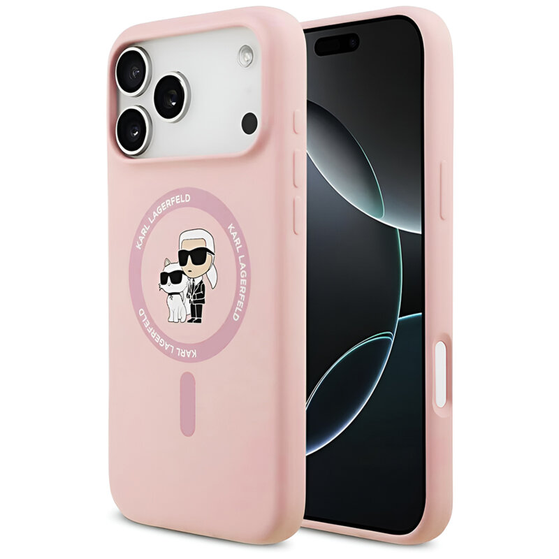 Husa Karl Lagerfeld iPhone 17 Pro Max Silicone Ring MagSafe, Karl&Choupette, roz, KLHMP17XSCMKCRHP