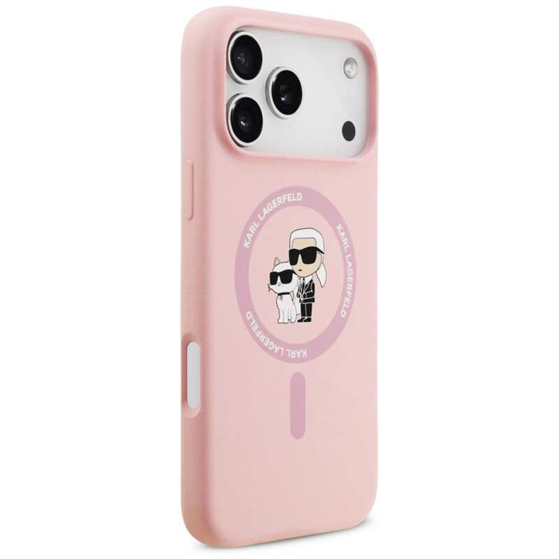 Husa Karl Lagerfeld iPhone 17 Pro Max Silicone Ring MagSafe, Karl&Choupette, roz, KLHMP17XSCMKCRHP