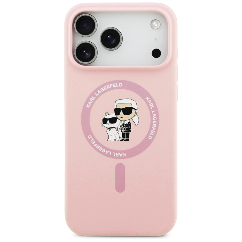 Husa Karl Lagerfeld iPhone 17 Pro Max Silicone Ring MagSafe, Karl&Choupette, roz, KLHMP17XSCMKCRHP