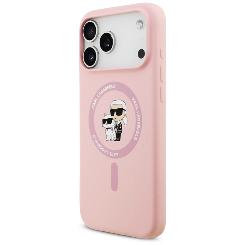 Husa Karl Lagerfeld iPhone 17 Pro Max Silicone Ring MagSafe, Karl&Choupette, roz, KLHMP17XSCMKCRHP