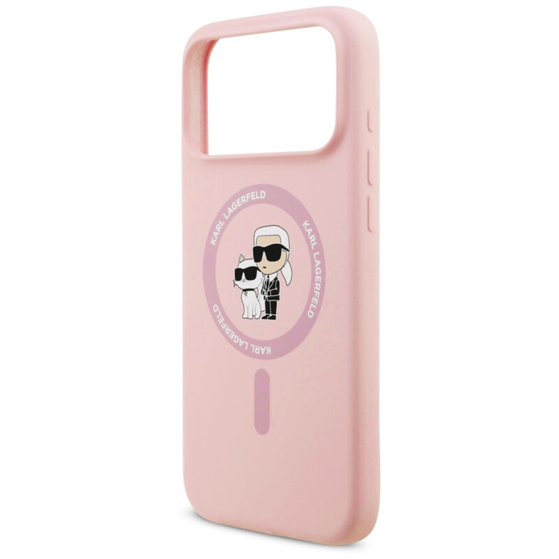 Husa Karl Lagerfeld iPhone 17 Pro Max Silicone Ring MagSafe, Karl&Choupette, roz, KLHMP17XSCMKCRHP
