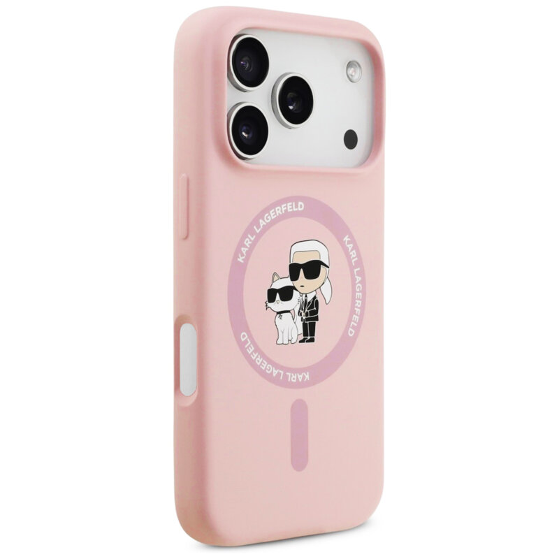 Husa Karl Lagerfeld iPhone 17 Pro Silicone Ring MagSafe, Karl&Choupette, roz, KLHMP17LSCMKCRHP