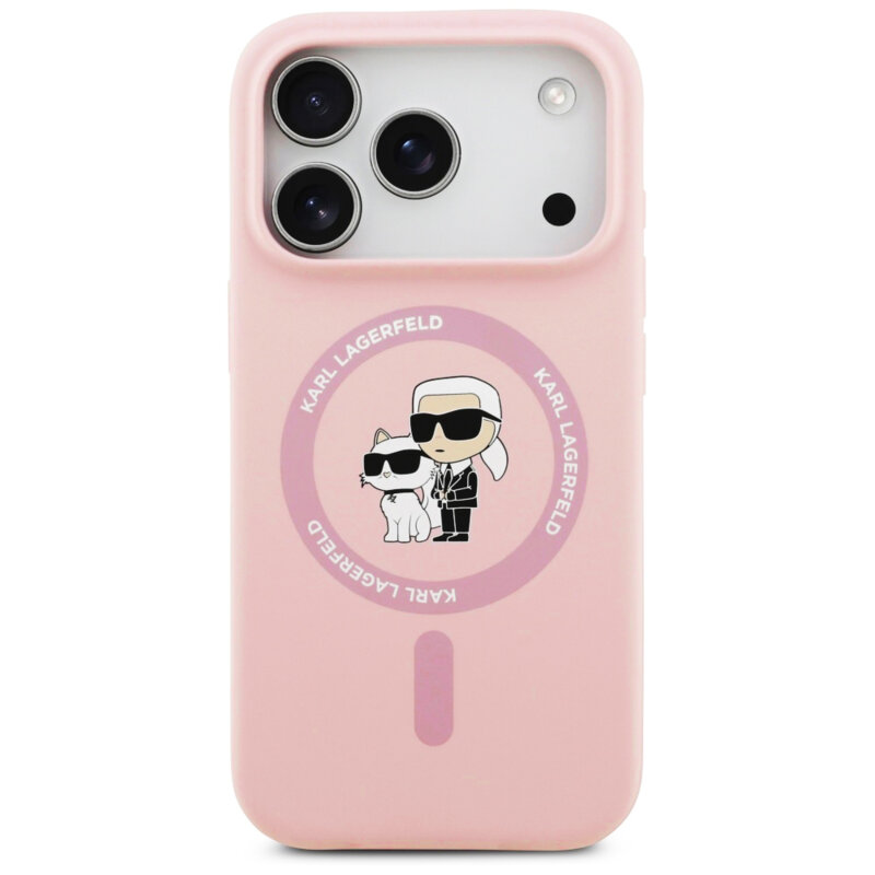 Husa Karl Lagerfeld iPhone 17 Pro Silicone Ring MagSafe, Karl&Choupette, roz, KLHMP17LSCMKCRHP
