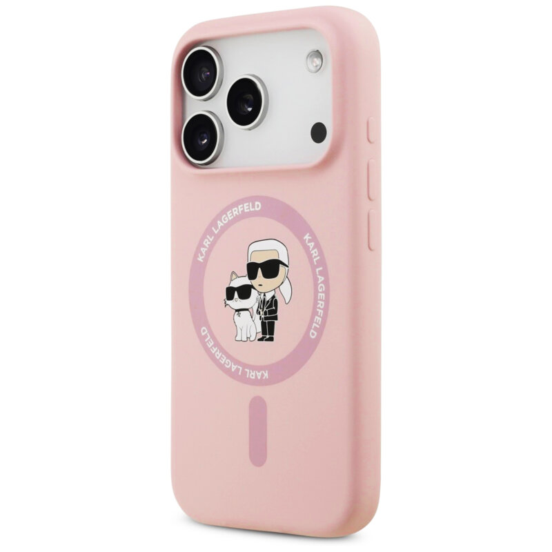 Husa Karl Lagerfeld iPhone 17 Pro Silicone Ring MagSafe, Karl&Choupette, roz, KLHMP17LSCMKCRHP