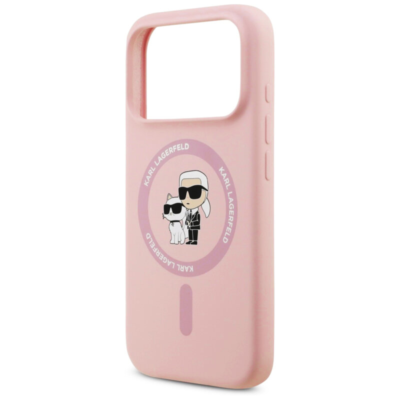 Husa Karl Lagerfeld iPhone 17 Pro Silicone Ring MagSafe, Karl&Choupette, roz, KLHMP17LSCMKCRHP