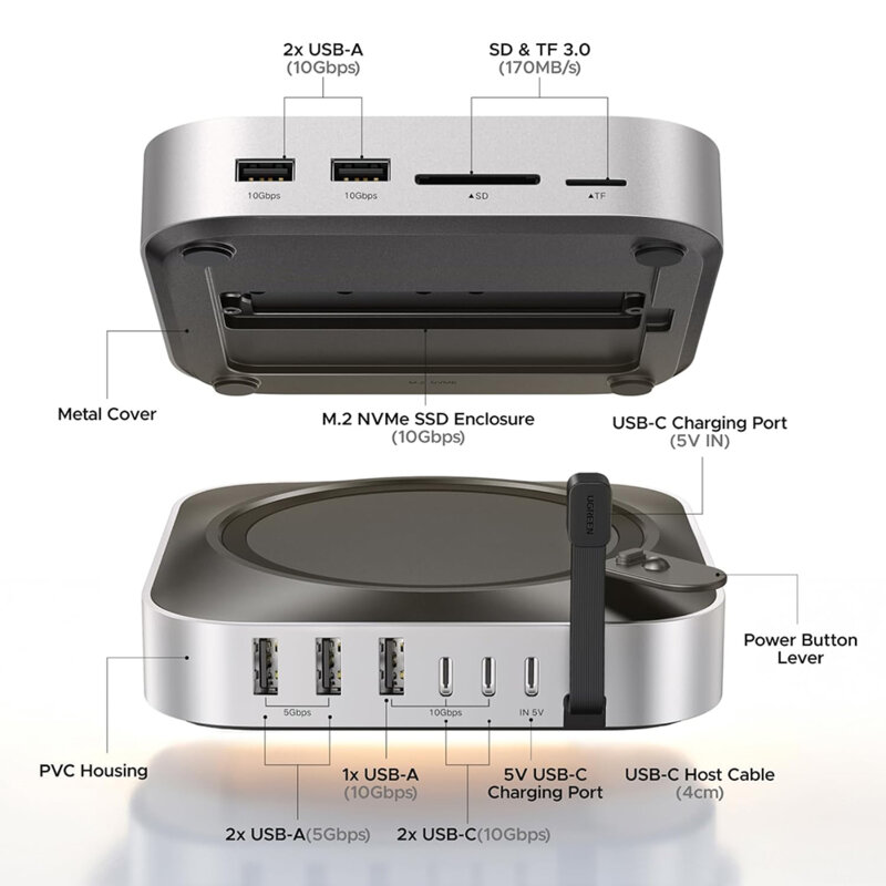 Hub 10in1 Mac mini M4, USB-C, USB-A, SD/TF, M.2 Ugreen, 95094