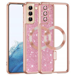Husa premium Samsung Galaxy S22 5G Techsuit Luxury Glitter MagSafe, roz auriu