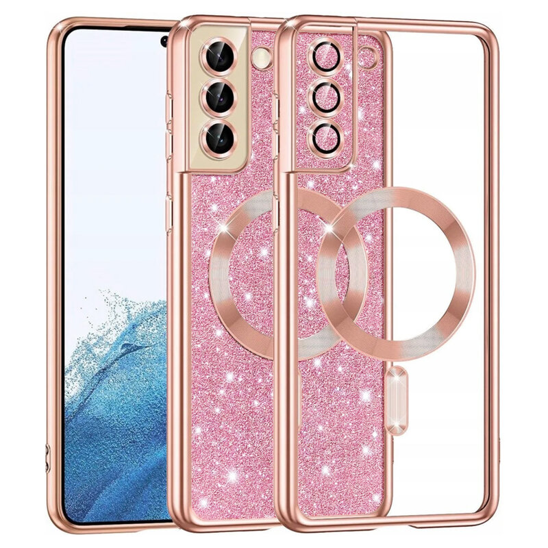 Husa premium Samsung Galaxy S22 5G Techsuit Luxury Glitter MagSafe, roz auriu