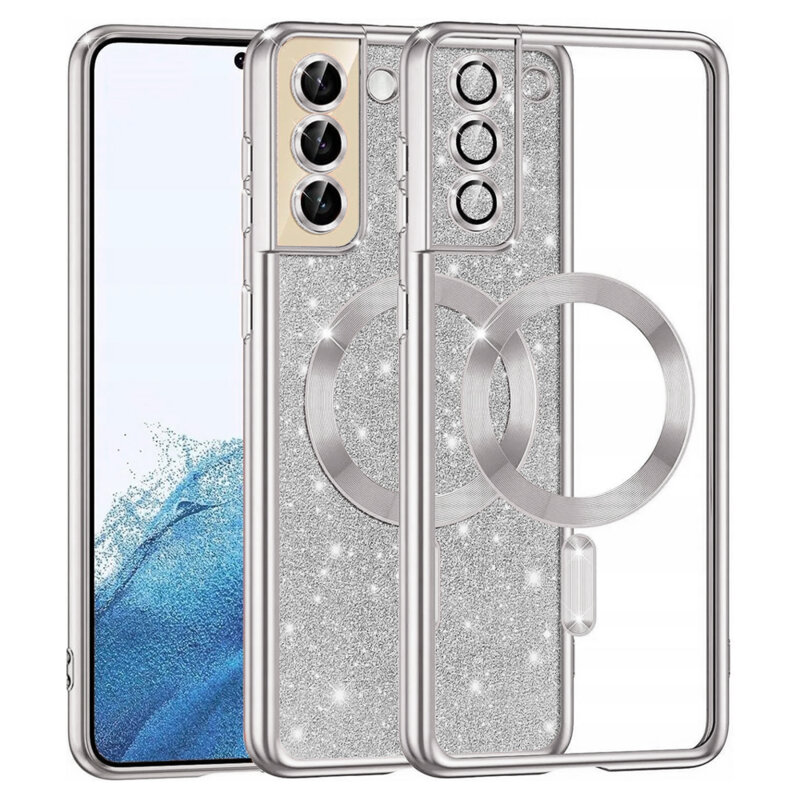 Husa premium Samsung Galaxy S22 5G Techsuit Luxury Glitter MagSafe, argintiu