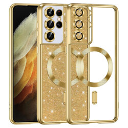 Husa premium Samsung Galaxy S21 Ultra 5G Techsuit Luxury Glitter MagSafe, auriu