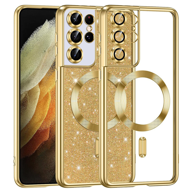 Husa premium Samsung Galaxy S21 Ultra 5G Techsuit Luxury Glitter MagSafe, auriu