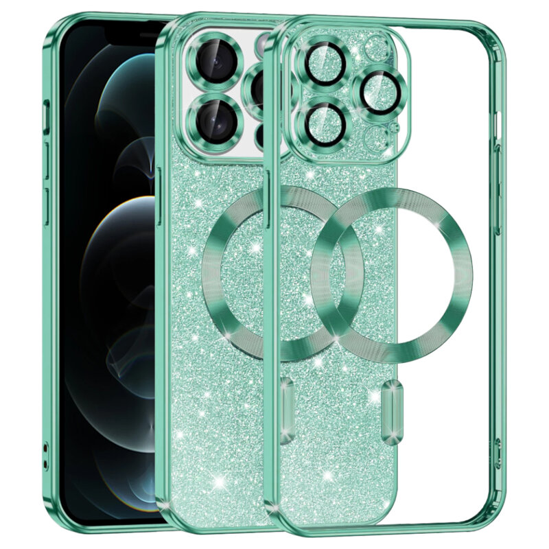 Husa premium iPhone 12 Pro Techsuit Luxury Glitter MagSafe, verde deschis