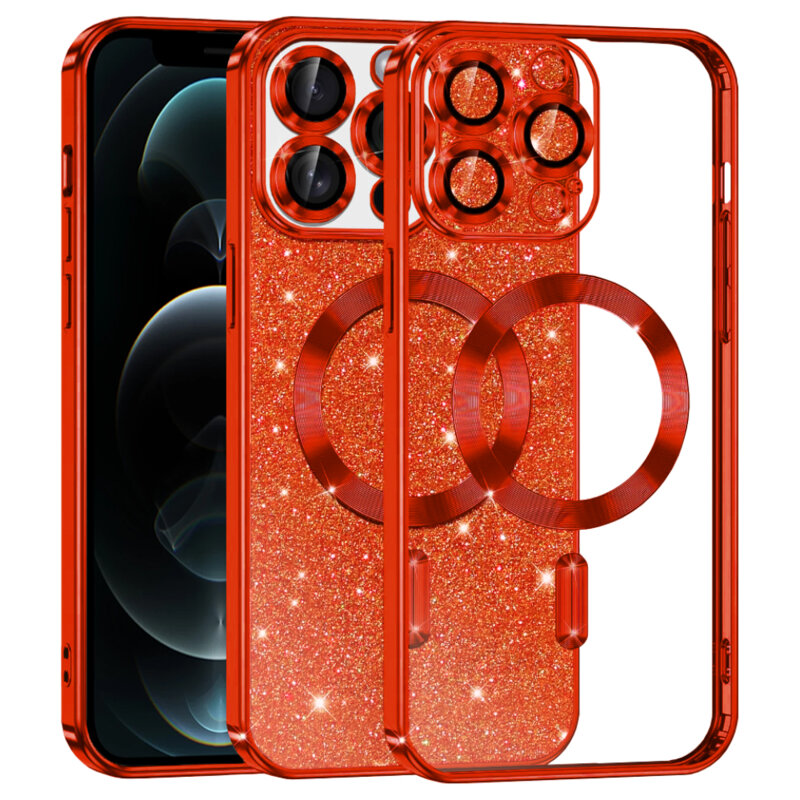 Husa premium iPhone 12 Pro Techsuit Luxury Glitter MagSafe, rosu