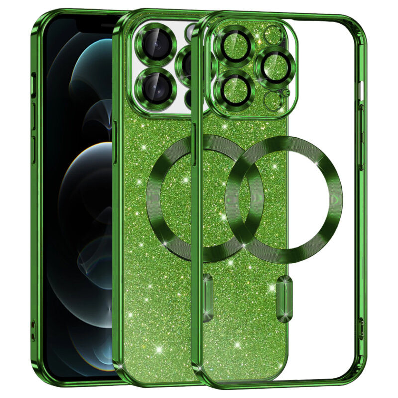 Husa premium iPhone 12 Pro Techsuit Luxury Glitter MagSafe, verde