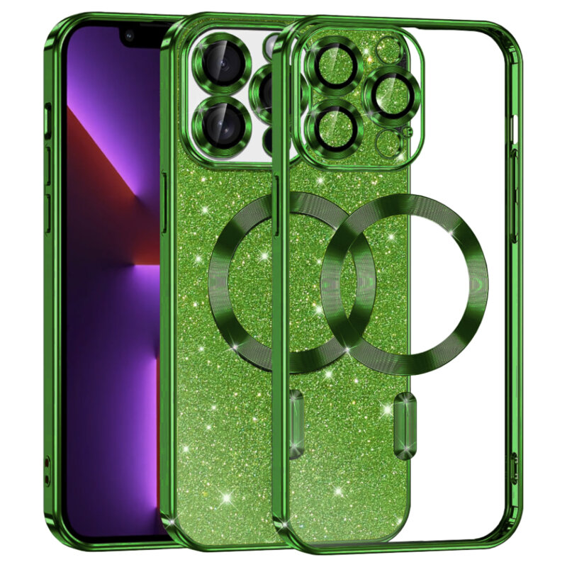 Husa premium iPhone 13 Pro Techsuit Luxury Glitter MagSafe, verde