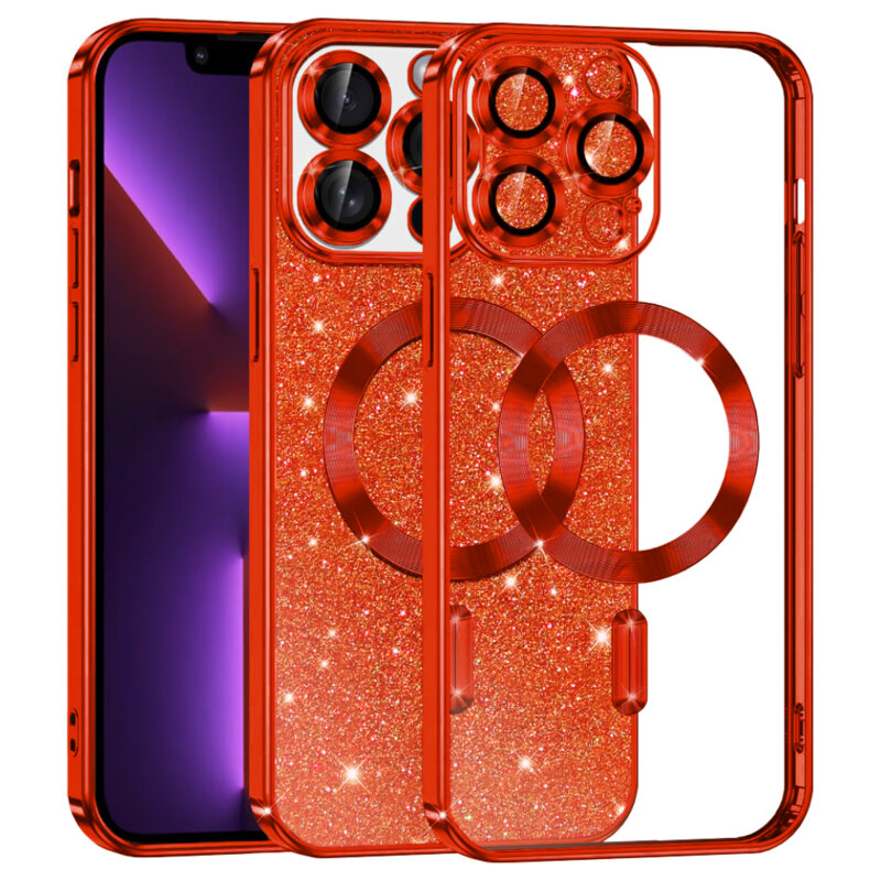 Husa premium iPhone 13 Pro Techsuit Luxury Glitter MagSafe, rosu