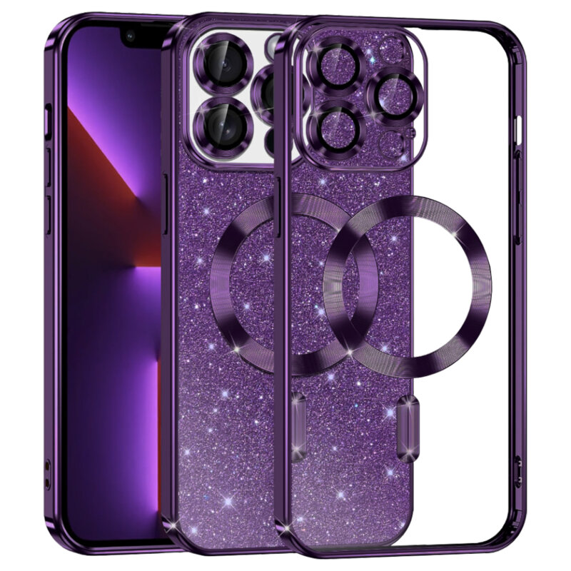 Husa premium iPhone 13 Pro Techsuit Luxury Glitter MagSafe, mov