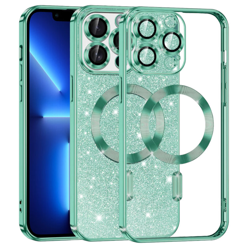 Husa premium iPhone 13 Pro Max Techsuit Luxury Glitter MagSafe, verde deschis