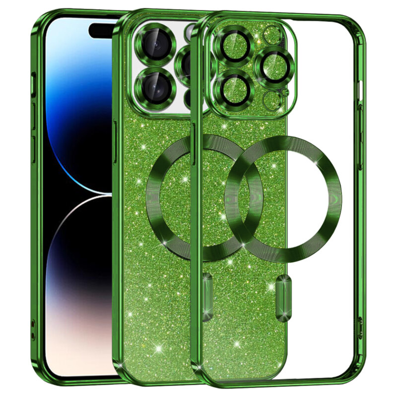 Husa premium iPhone 14 Pro Techsuit Luxury Glitter MagSafe, verde
