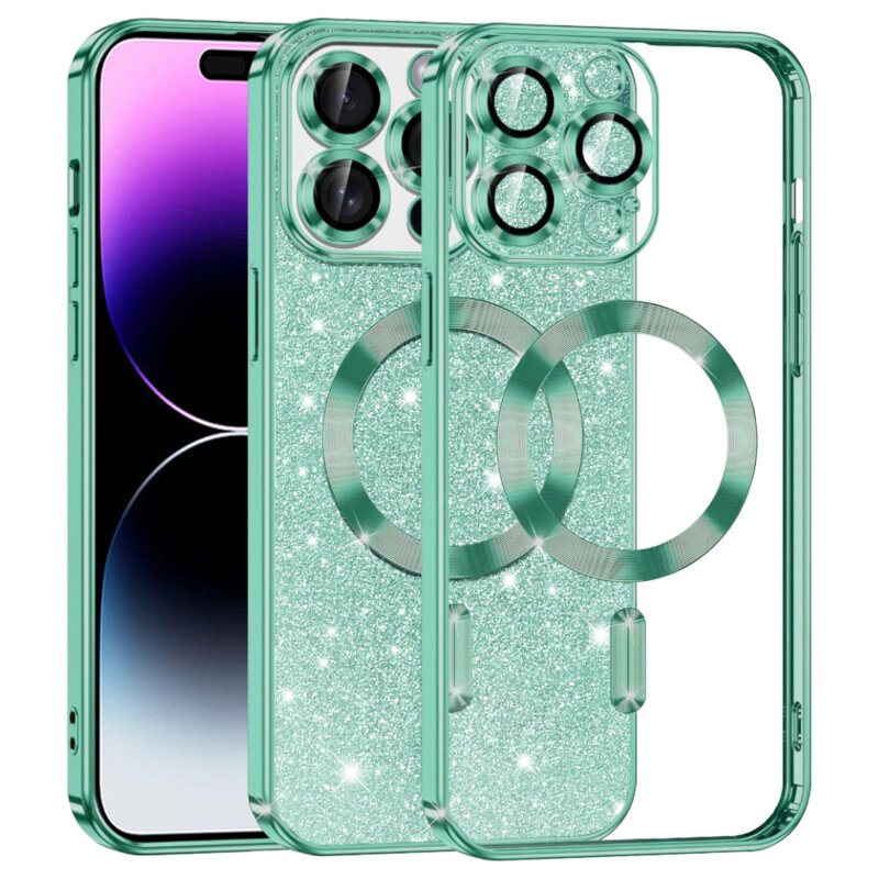 Husa premium iPhone 14 Pro Max Techsuit Luxury Glitter MagSafe, verde deschis