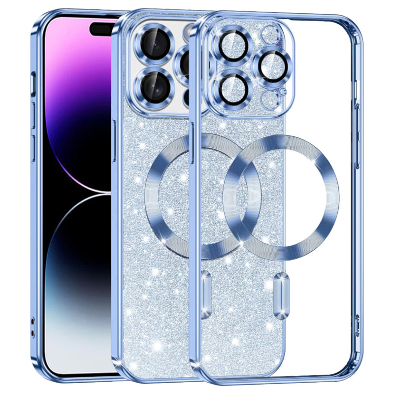Husa premium iPhone 14 Pro Max Techsuit Luxury Glitter MagSafe, bleu