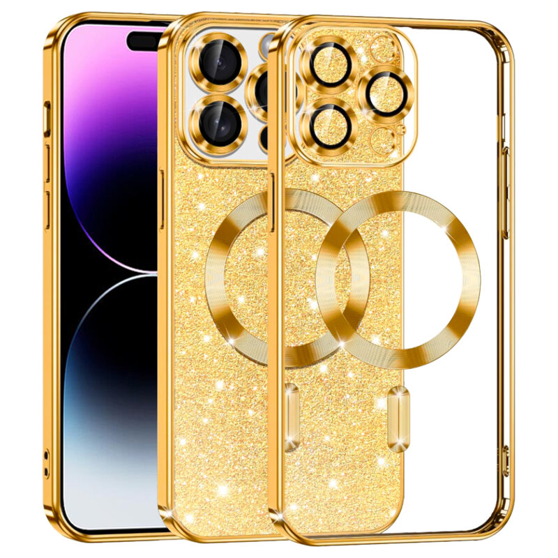Husa premium iPhone 14 Pro Max Techsuit Luxury Glitter MagSafe, auriu