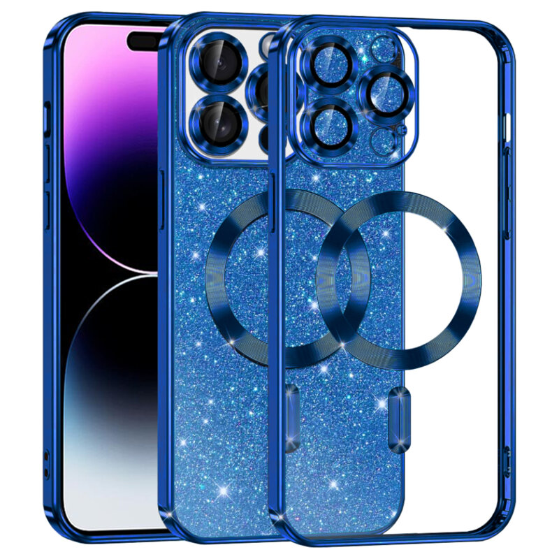 Husa premium iPhone 14 Pro Max Techsuit Luxury Glitter MagSafe, albastru