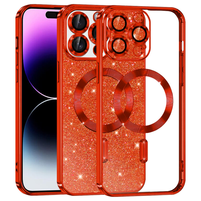 Husa premium iPhone 14 Pro Max Techsuit Luxury Glitter MagSafe, rosu