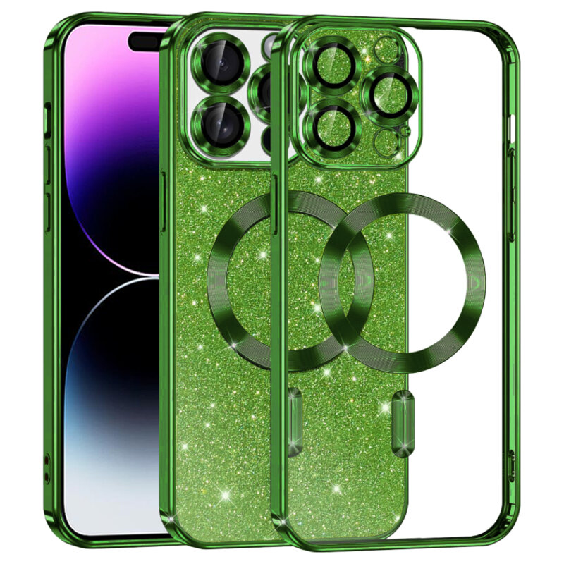 Husa premium iPhone 14 Pro Max Techsuit Luxury Glitter MagSafe, verde