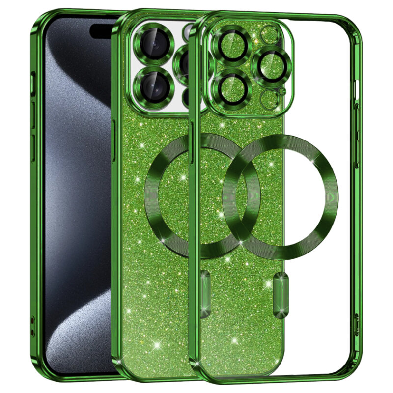 Husa premium iPhone 15 Pro Techsuit Luxury Glitter MagSafe, verde