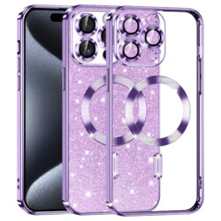 Husa premium iPhone 15 Pro Techsuit Luxury Glitter MagSafe, mov deschis