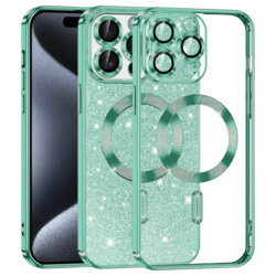 Husa premium iPhone 15 Pro Techsuit Luxury Glitter MagSafe, verde deschis