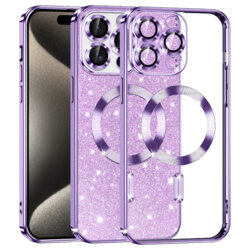 Husa premium iPhone 15 Pro Max Techsuit Luxury Glitter MagSafe, mov deschis